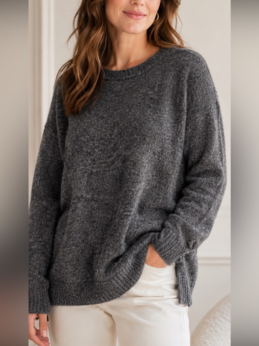 Peck & Peck Women’s 100% Cashmere Sweater Gray Marled Crew Neck Size L